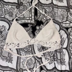 Crochet Halter Bikini Top in Cream